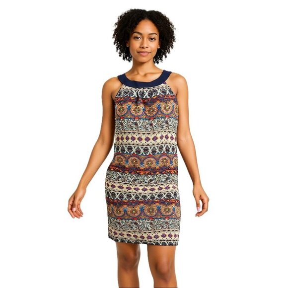 A. Byer Dresses & Skirts - A. Byer Sleeveless Boho Print Shift Dress Navy Trim Keyhole Back Size M